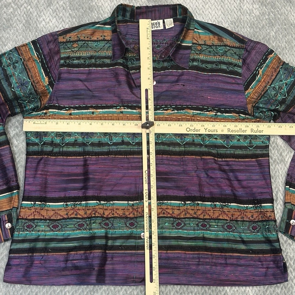 Vintage Chico's Silk Blouse 2 Size Large Colorful Boho Artsy Beaded Embroidered - Picture 3 of 8